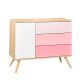 Commode 1 porte et 3 tiroirs Seventies - Sauthon - Rose et blanc